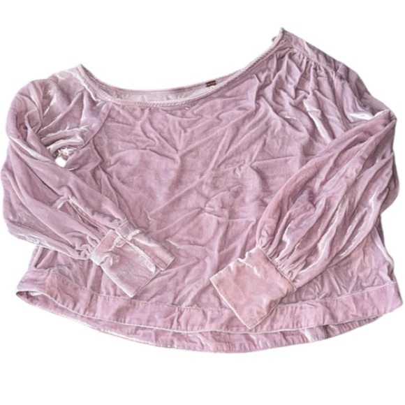 Free people Velvet Top shirt off the shoulder cropped soft crushed NEW XS - Picture 1 of 7